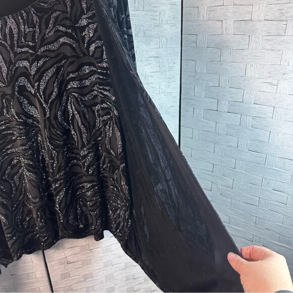 Java black & silver glittery layered blouse ruffle, sheer cuff evening plus size - Picture 5 of 13